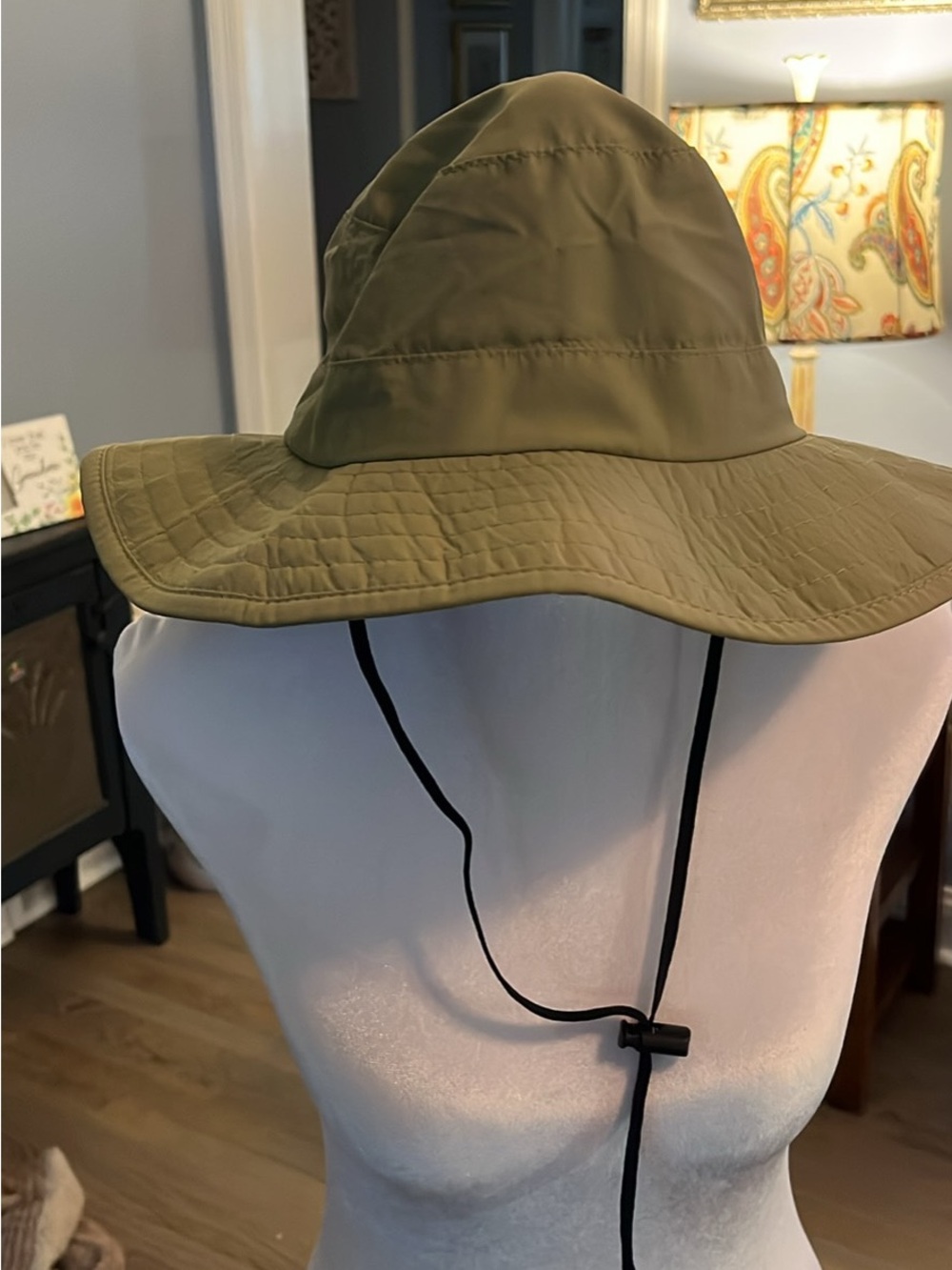Olive Wide Brim Outdoor Sun Hat with Adjustable Chin Cord